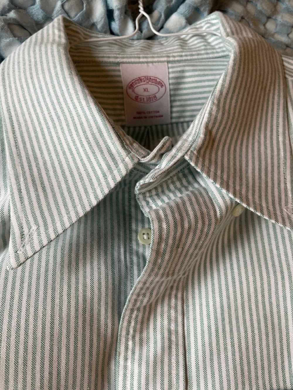 Brooks Brothers 100% cotton button down XL green white stripes